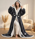 Peignoir chauffant électrique Chaudine gris anthracite avec capuche doublée sherpa